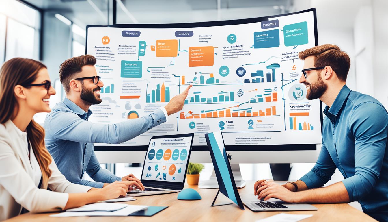 Tim marketing menganalisis data kampanye digital pada dashboard analitik untuk menerapkan digital marketing berbasis data.